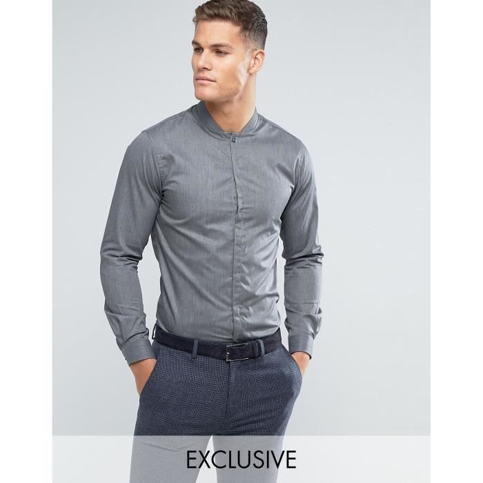 Homme Pour Officier Skinny Achat Col A3e9k Gris Avec Chemise 64pRAvW