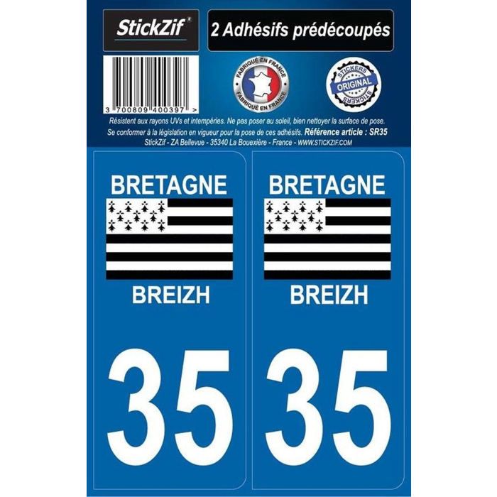 STICKZIF 2 Autocollants Région Département 35 SR35