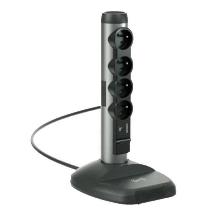 LEGRAND Rallonge multiprise parafoudre 4x2 P+T borne Wi-Fi verticale aluminium