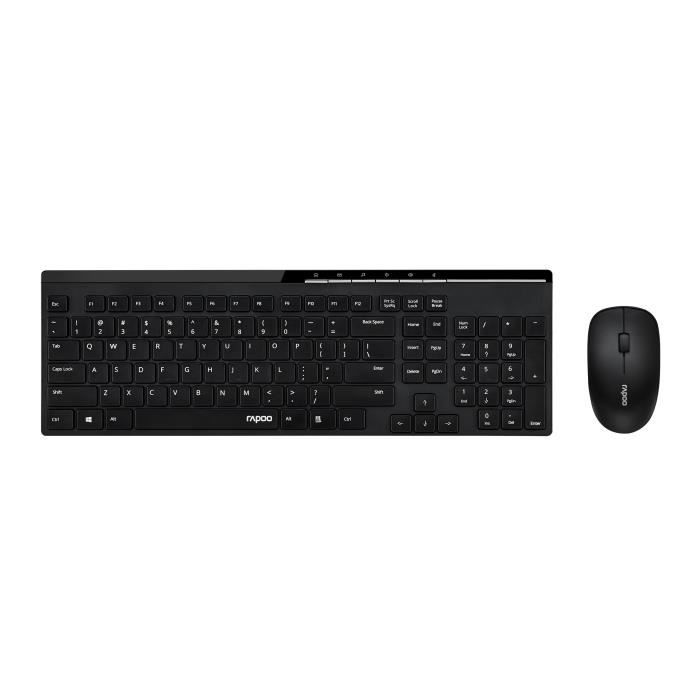 Rapoo Pack Clavier + Souris X8100 - Sans fil - Optique - PC - Noir