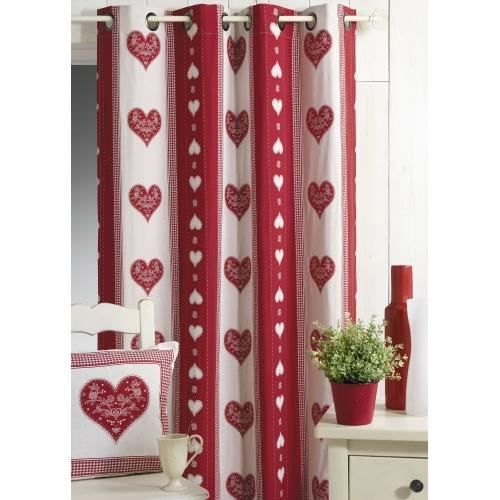 Rideau Jacquard ligne coeur Rouge 135 x 260cm   Achat / Vente RIDEAU