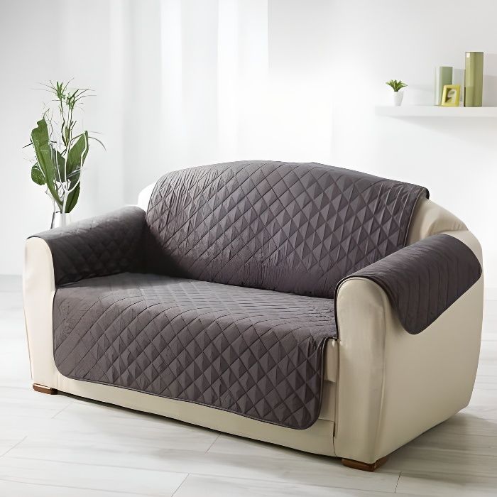 DOUCEUR D'INTERIEUR Club Protège canapé matelassé 223x179 cm - Anthracite