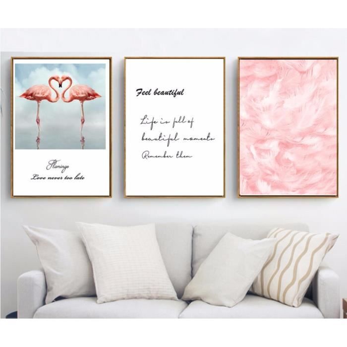 Sans Cadre 3 Pièces Rose Plume Lettres Décoration Murale Et