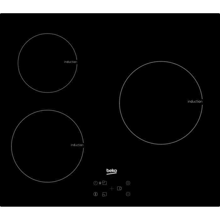 BEKO HII63AT - Table de cuisson induction - 3 zones - 5900 W - L 58 x P 51 cm - Revêtement verre - Noir