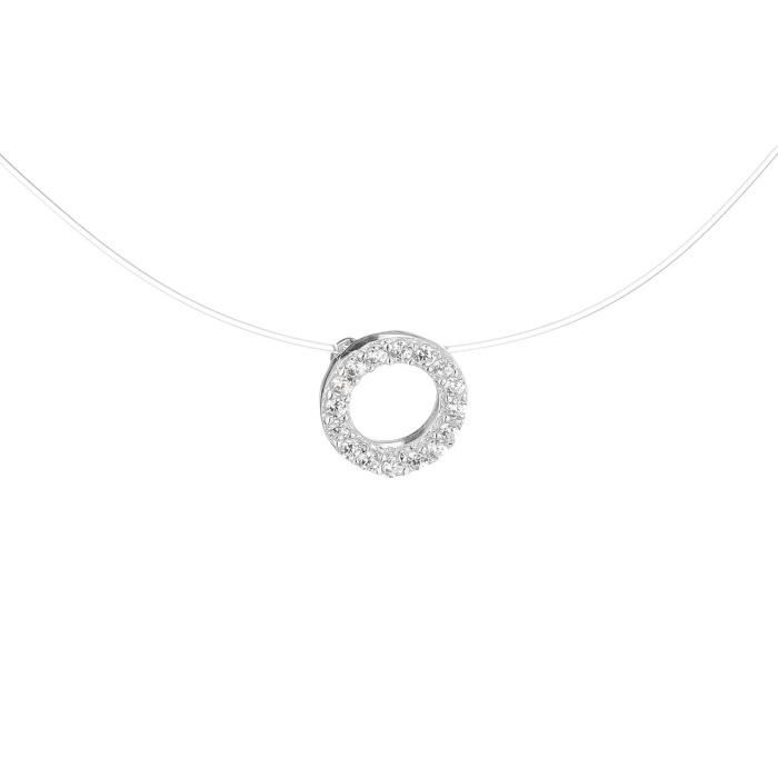 MONPLAISIR Collier Argent Fin 925/1000 Fil Nylon Forme Ronde