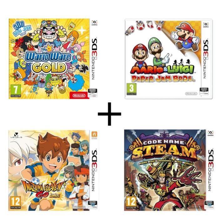 Pack 4 jeux 3DS : Wario Ware Gold + Mario & Luigi Paper Jam + Code Name : STEAM + Inazuma Eleven Go Lumière