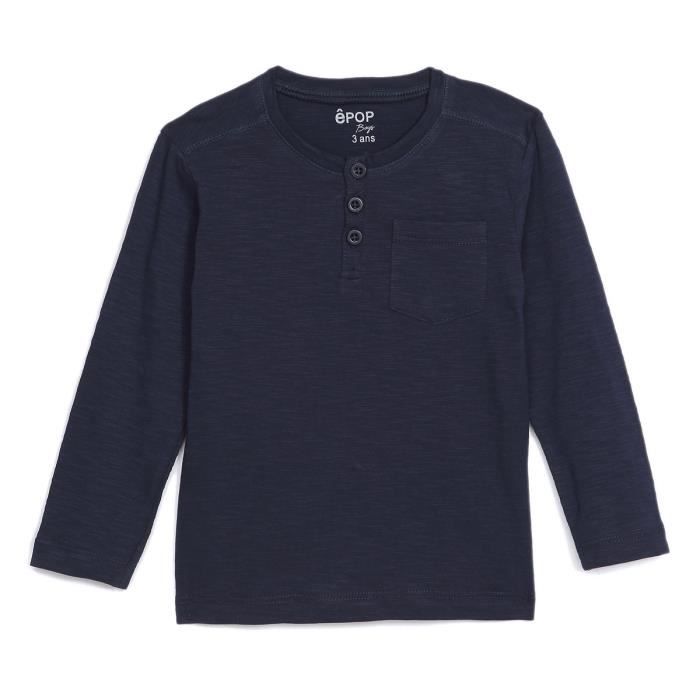 EPOP Tee shirt col tunisien manche longues - Marine