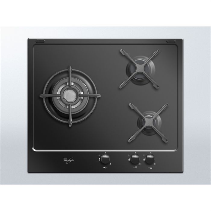 WHIRLPOOL AKT 653 NB Table de cuisson gaz-3 foyers-6350W-L59xP51cm-Revêtement email-Noir