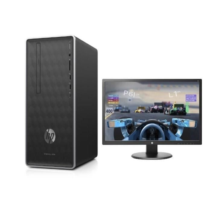 HP PC de Bureau Pavilion 590-p0053nf- Intel Core i3-8100 - 8Go de Ram + Stockage 1To + 128Go SSD - AMD Radeon - W 10 + Ecran 24\