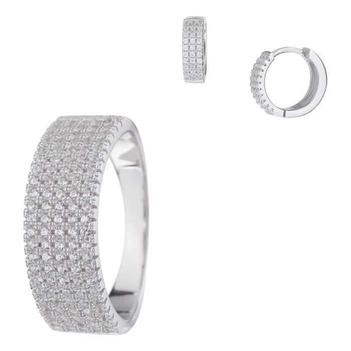 AMBROSI JEWELLERY Coffret Bague et Boucles d'Oreilles Argent 925° et Oxydes de Zirconium Femme