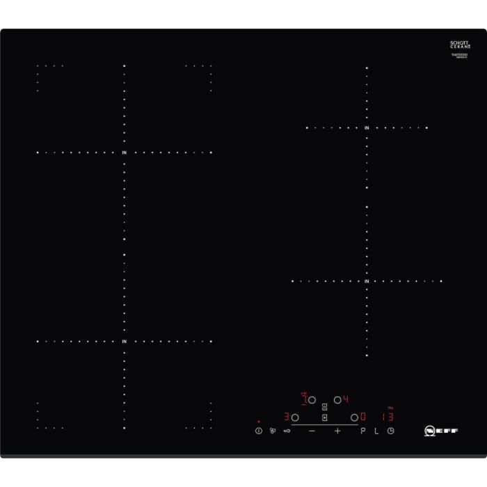 NEFF T46FD53X0 - Table de cuisson induction multitouch - 4 zones - L 60 cm - Revêtement verre - Noir