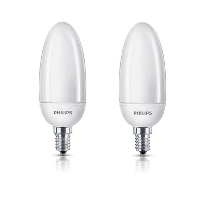 PHILIPS Lot de 2 ampoules fluo-compacte E14 12 W équivalent à 52 W