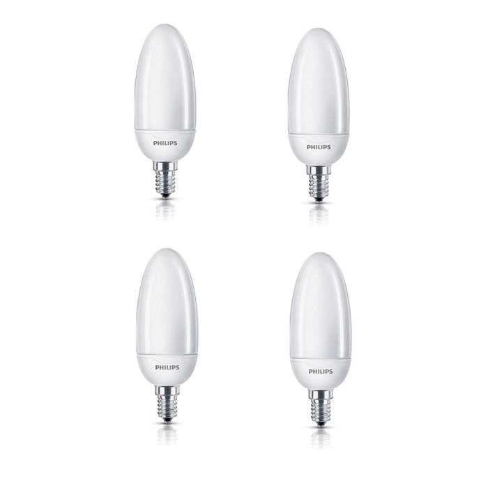 PHILIPS Lot de 4 ampoules fluo-compacte E14 12 W équivalent à 52 W