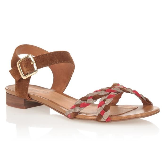 sandales en cuir marron femme
