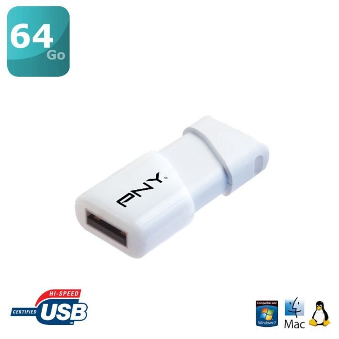 Clé USB 64 Go   Capuchon rétractable   Compacte  45 x 19 x 8 mm