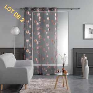 VOILAGE Lot 2 voilages oeillets 140x240 voile imp. metalli