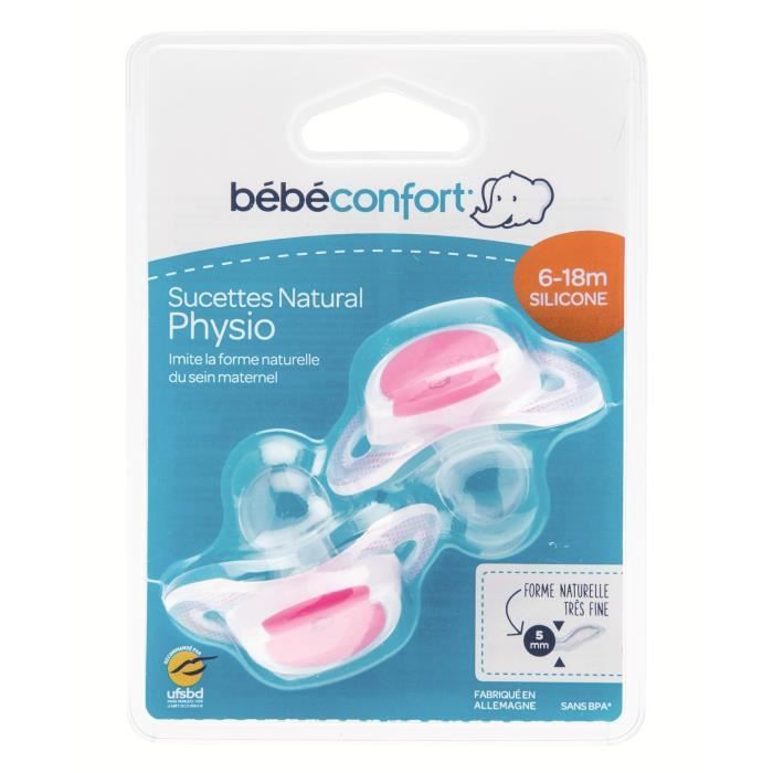 BEBE CONFORT Sucette Natural Physio Silicone 6/18m (x2) - Fushia