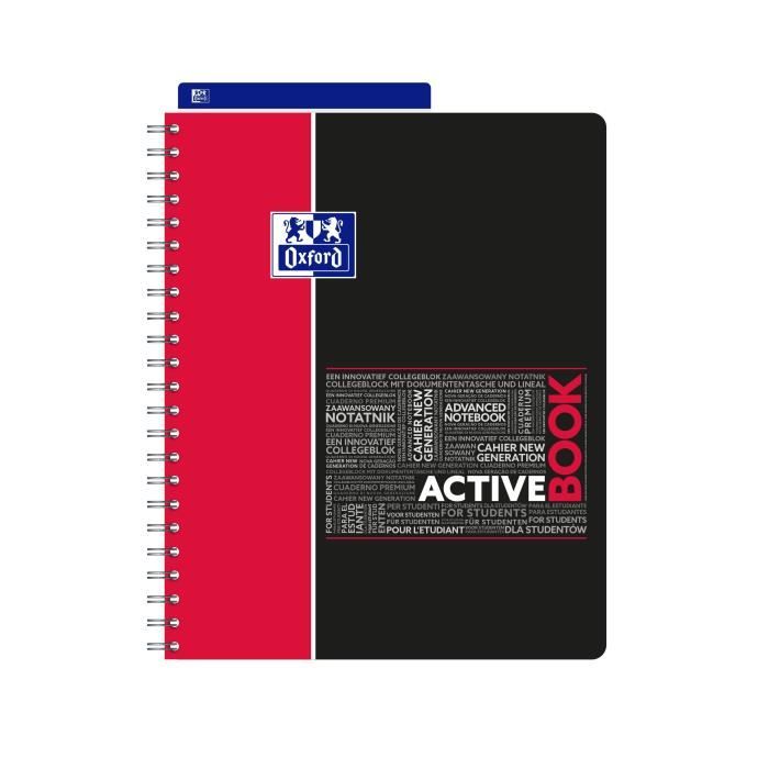 Cahier a spirale - Couverture plastique - Oxford etudiant - A4+ - 160 pages -Reglure lignee - Feuilles perforees + App scribzee - Activebook