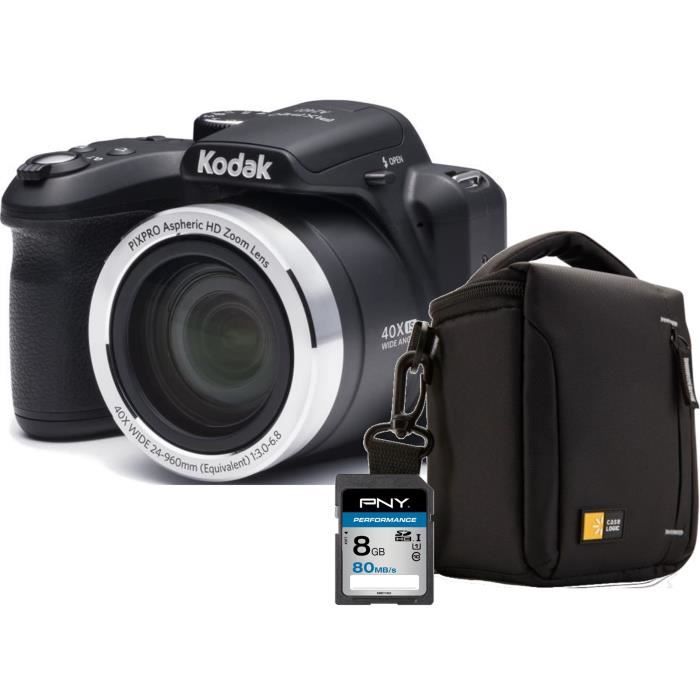 Pack KODAK AZ401 Zoom X40 ASTRO ZOOM Appareil photo numérique Bridge - Noir + Carte mémoire + Étui