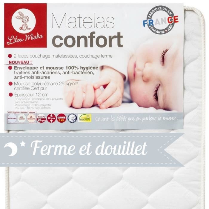LILOU MIAKA - Matelas bébé 25kg/m3 Confort - pour lit 70 x140cm
