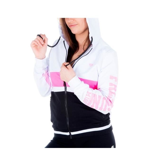 FREEGUN Veste Sweat Zippée Blanc et Noir Femme
