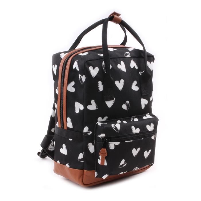 KIDZROOM Sac à dos maternelle - Black & White CŒurs noirs