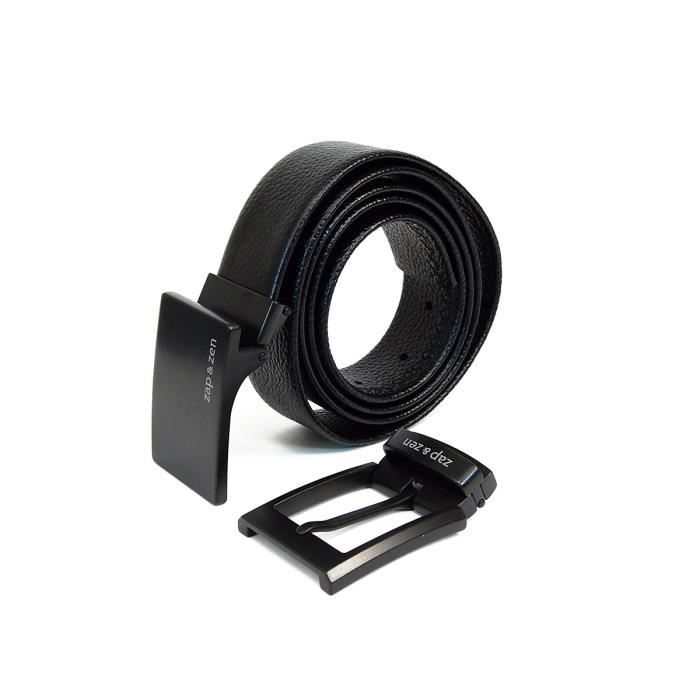 ZAP & ZEN Coffret cadeau - Ceinture cuir réversible + 2 boucles métal noir - Homme