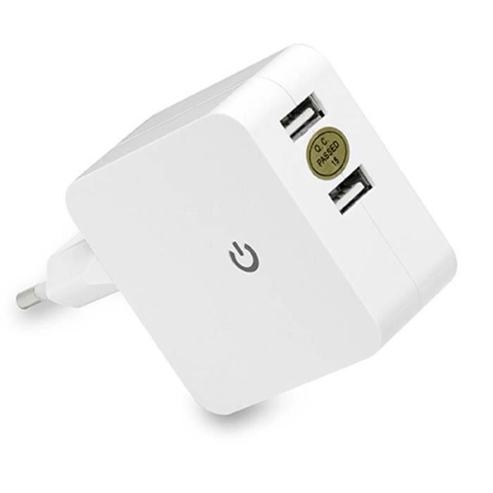 D2 Chargeur secteur USB 2 ports - Avec indicateur de charge - Blanc