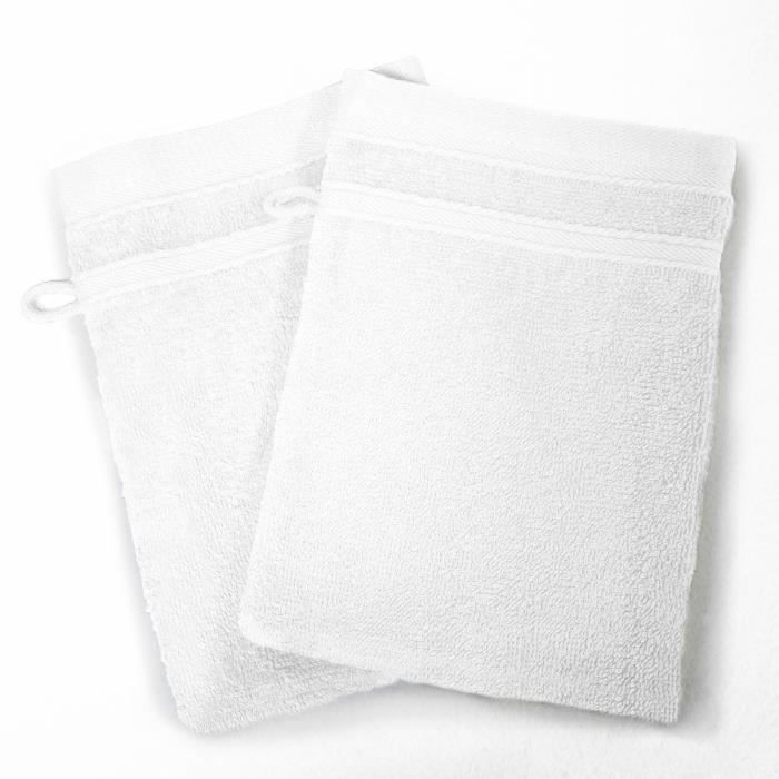 DOUCEUR D'INTERIEUR Lot de 2 gants de toilette 100% coton Vitamine 15x21 cm blanc