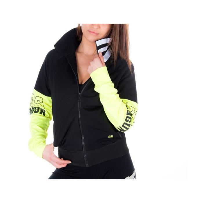 FREEGUN Veste Sweat Zippée Noir et Vert Fluo Femme