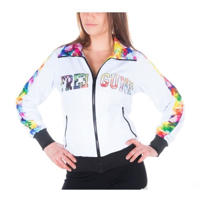 FREEGUN Veste Sweat Zippée Triangle Blanc et Multicolore Femme