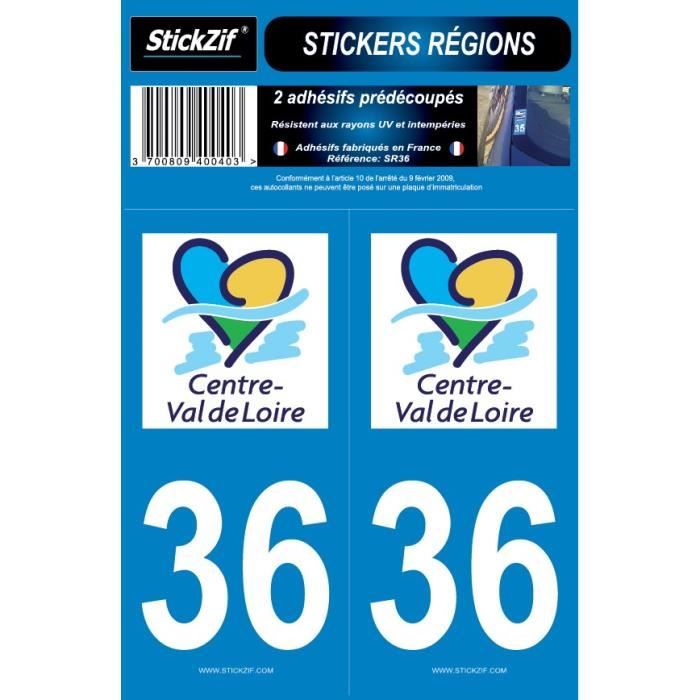 STICKZIF 2 Autocollants Région Département 36 SR36