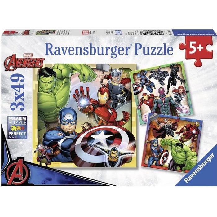 RAVENSBURGER Puzzle 3x49 p - Les puissants Avengers - Casse Tete, Enfants, Garcon, Jouet Fille, 4005556080403, Néant