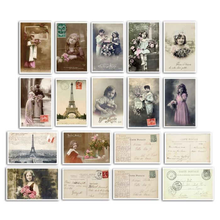 TOGA Pack de 18 Formes Découpées Carte Postale Vintage