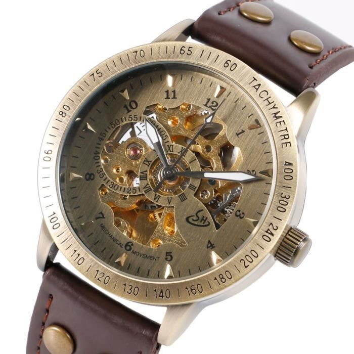 Montre Homme Vintage AutomatiqueHublot ArrièreBoîtier BronzeBracelet Cuir Achat / Vente