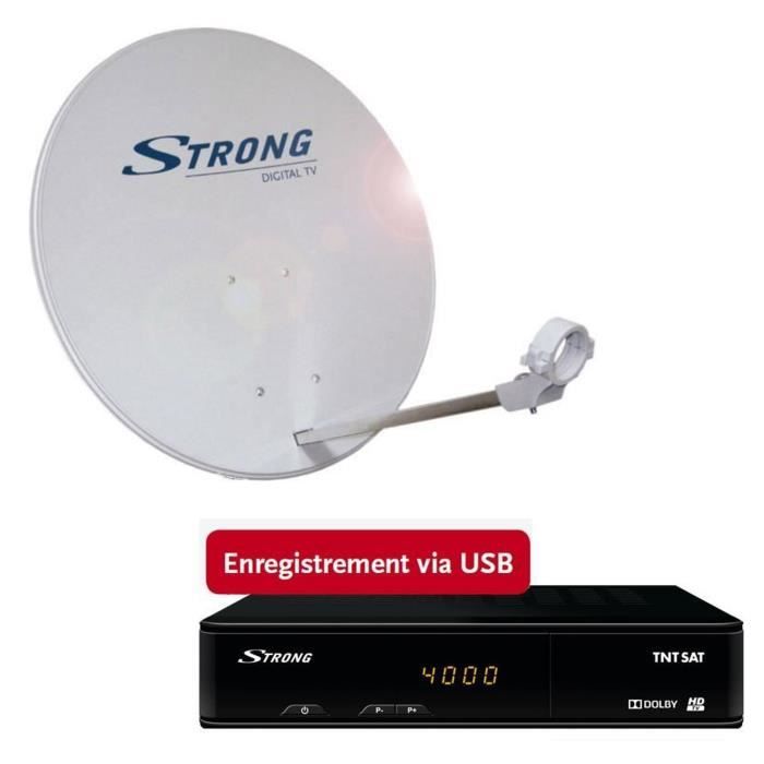 Pack SRT 7404 Décodeur TNT récepteur satellite Pack STRONG SRTD63SPL702 Parabole avec tête LNB