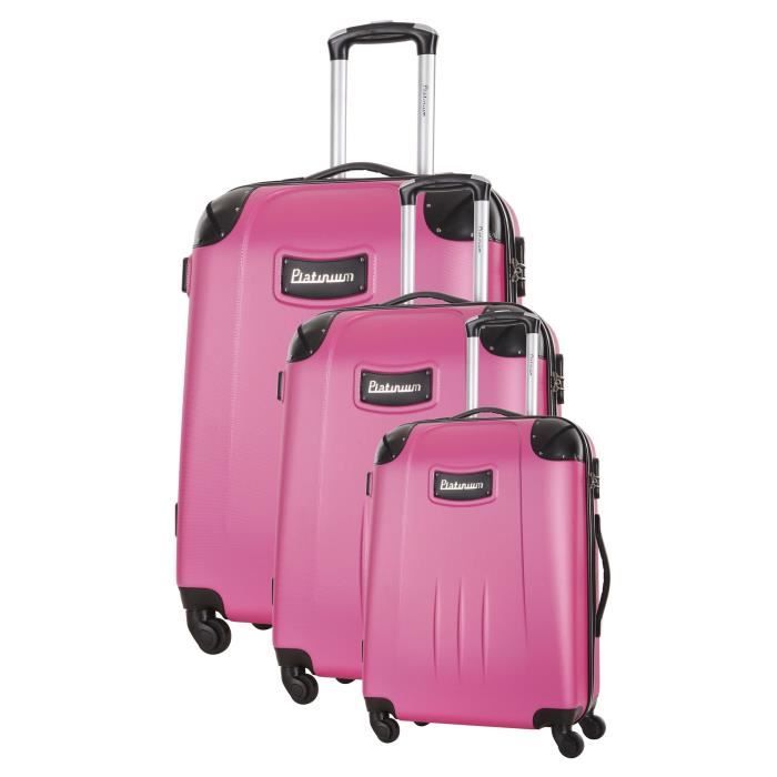 PLATINIUM Set de 3 Valises Falmouth - Taille S, M et L - 4 Roues - Fuschsia