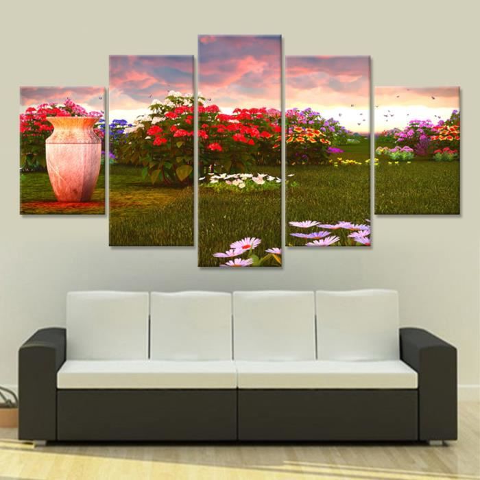 5 Piece Jardin Fleur Paysage Peinture Mur Moderne Art Toile Peinture