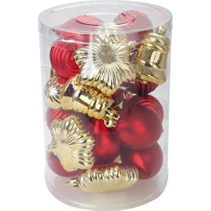 Kit De 25 Boules De Noel Or Et Rouge
