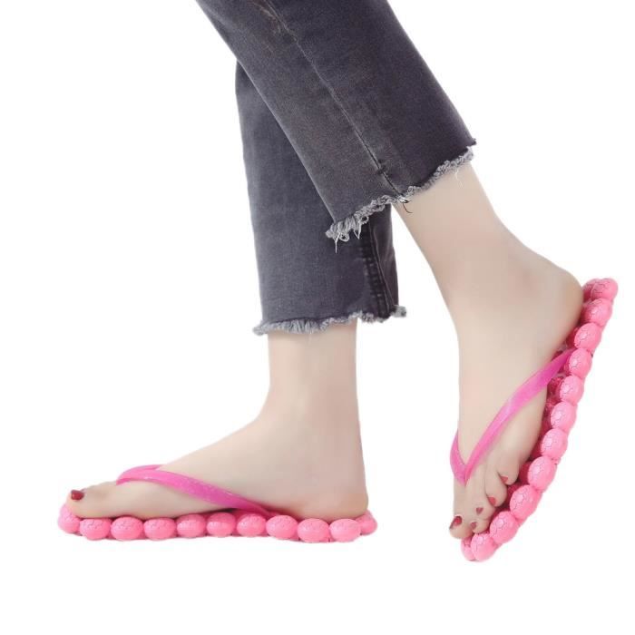 Plage Anti Dérapage rose Sandales Talon Chaussures Pantoufle Mode Vif Femmes Plat Massage 4qYY1I