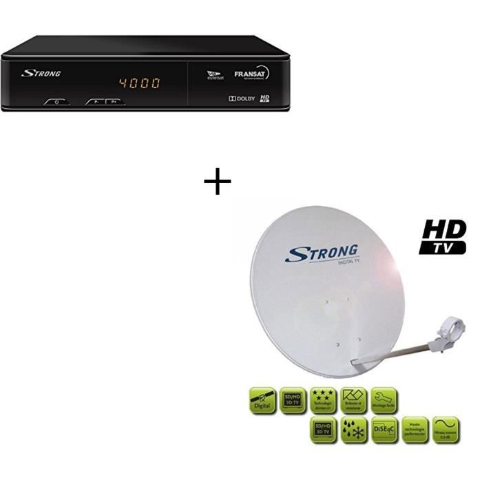 Pack STRONG SRT 7405 Décodeur TNT HD satellite FRANSAT HD + Parabole avec tête LNB