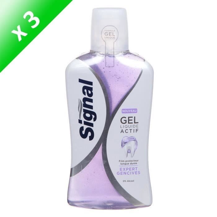 SIGNAL Bains de bouche Expert gencives - 500 ml - Gel liquide actif - Sans alcool - Lot de 3
