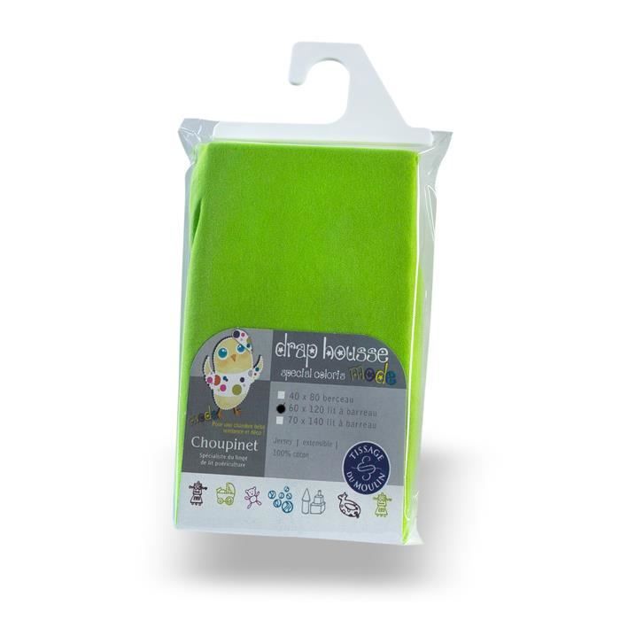 CHOUPINET Drap-housse Jersey Extensible - 100 % coton - 60 x 120 cm - Pomme