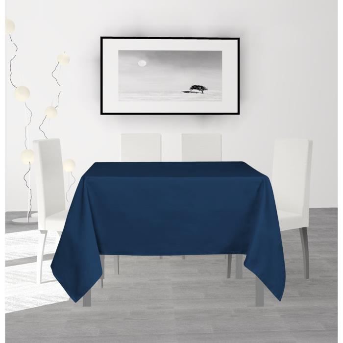 SOLEIL D'OCRE Nappe anti-tâches carrée Alix - 140 x 140 cm - Bleu marine