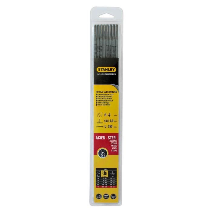 STANLEY 460740 Lot de 8 électrodes rutiles acier - Ø 4 mm - L 350 mm - Baguettes de soudure