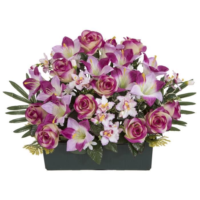 UNE FLEUR EN SOIE Jardinière TGM roses et lys , 50 cm