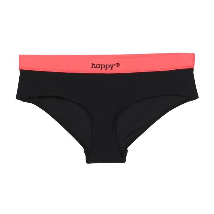 HAPPY AND SO Boxer Ceinture - Femme - Noir et Orange fluo