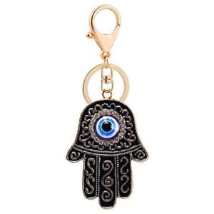 Diable œil Porte Clé Main En Cristal De Fatima Sac à Main Pendentif Porte Clés De La Voiture Noir - 