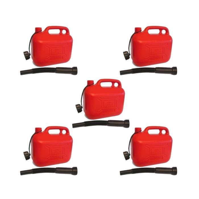 LOT de 5 Jerricans Plastique Rouge IMDIFA pour Hydrocarbures 10L