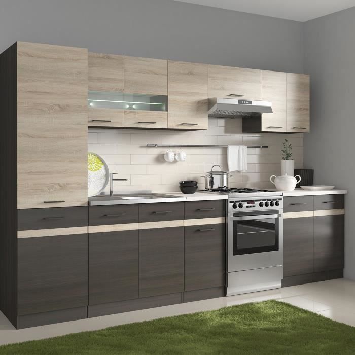 JUNONA Cuisine complète avec LED et plan de travail L 2m40 - Décor sonoma et wengé